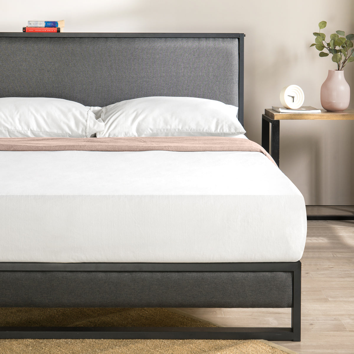 Zinus Christina Upholstered Platform Bed with Headboard Shelf Zinus