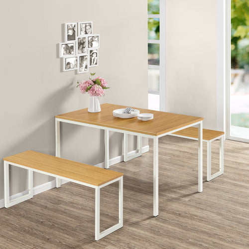 Zinus Modern Studio Collection Soho Dining Table with Two Benches/3 piece set - WHITE-Table-Zinus Singapore