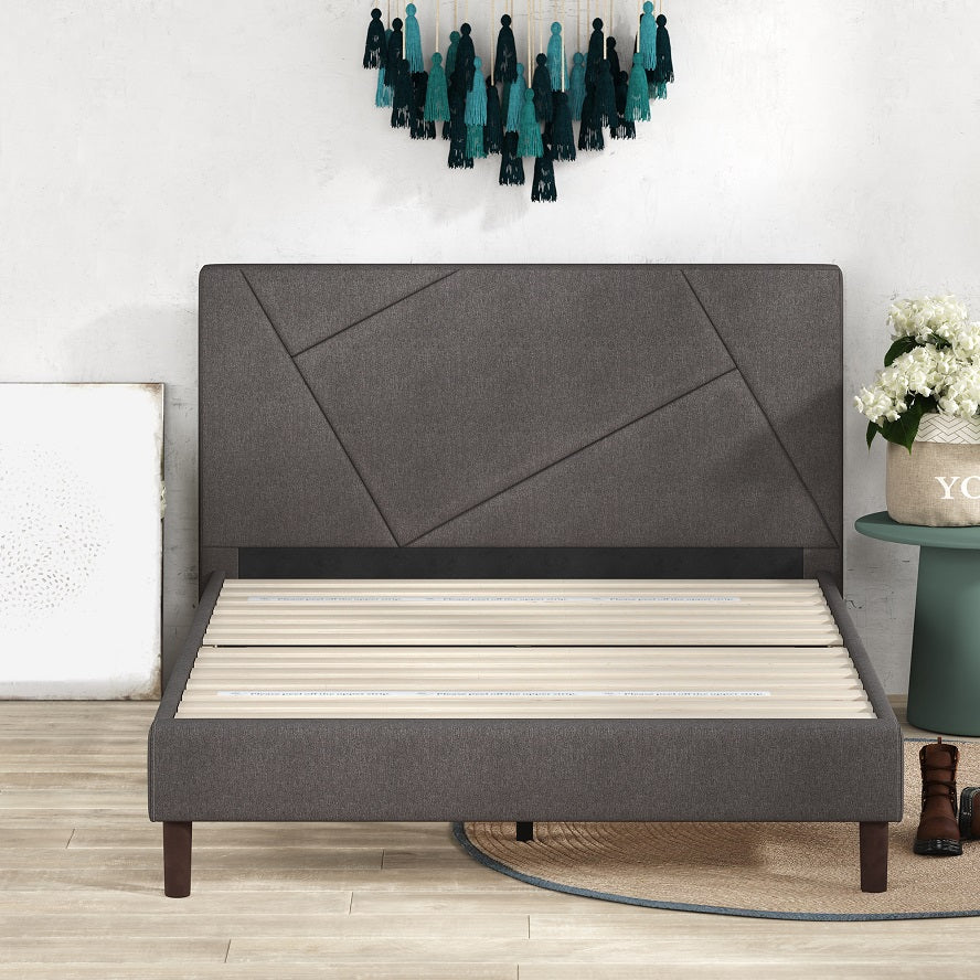 Zinus upholstered geometric paneled platform bed deals