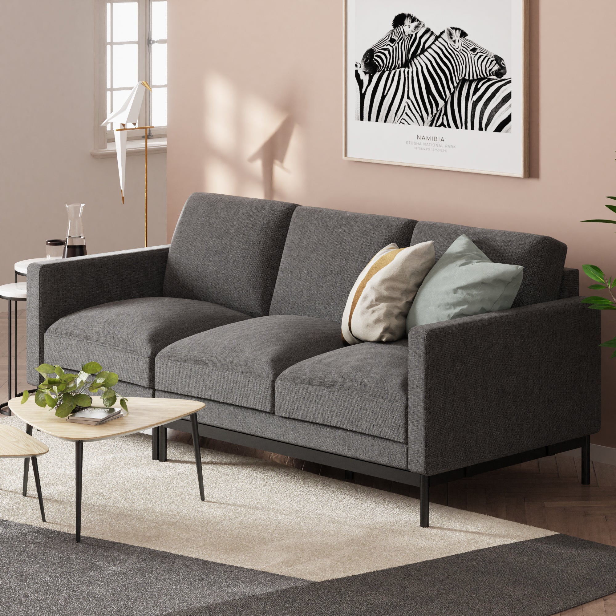 Zinus Logan 3 Seater Sofa Dark Grey Zinus Singapore