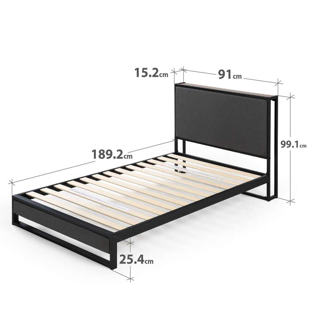 Zinus® Christina Upholstered Platform Bed with Headboard Shelf-Bedframes-Zinus Singapore