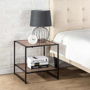 Zinus Square Side Table (2 PCs) Walnut/ Black