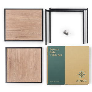 Zinus Square Side Table (2 PCs) Walnut/ Black