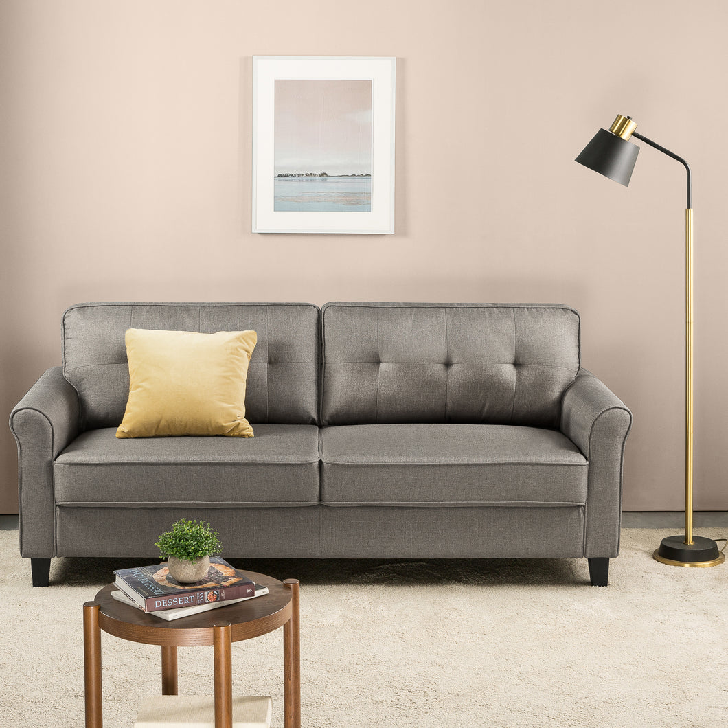 Zinus Sayan Traditional Fabric Upholstered Sofa Grey 3 Seater