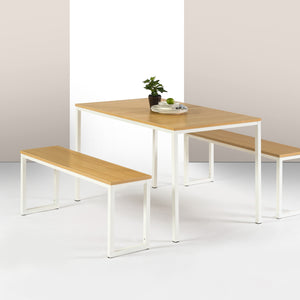 Zinus Modern Studio Collection Soho Dining Table with Two Benches/3 piece set - WHITE-Table-Zinus Singapore