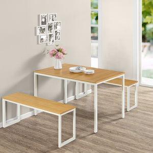 Zinus Modern Studio Collection Soho Dining Table with Two Benches/3 piece set - WHITE-Table-Zinus Singapore