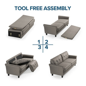 Zinus Sayan Traditional Fabric Upholstered Sofa Grey 3 Seater