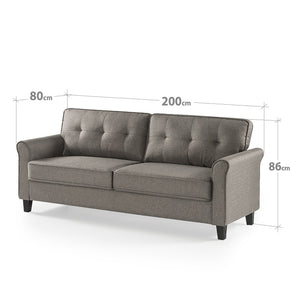 Zinus Sayan Traditional Fabric Upholstered Sofa Grey 3 Seater