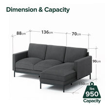 Load image into Gallery viewer, Zinus Logan 2 Seater with Chaise Sofa (L-Shaped Sofa) Dark Grey
