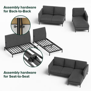 Zinus Logan 2 Seater with Chaise Sofa (L-Shaped Sofa) Dark Grey