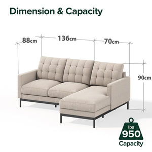 Zinus Thompson 2 Seater with Chaise Sofa (L-Shaped) Beige